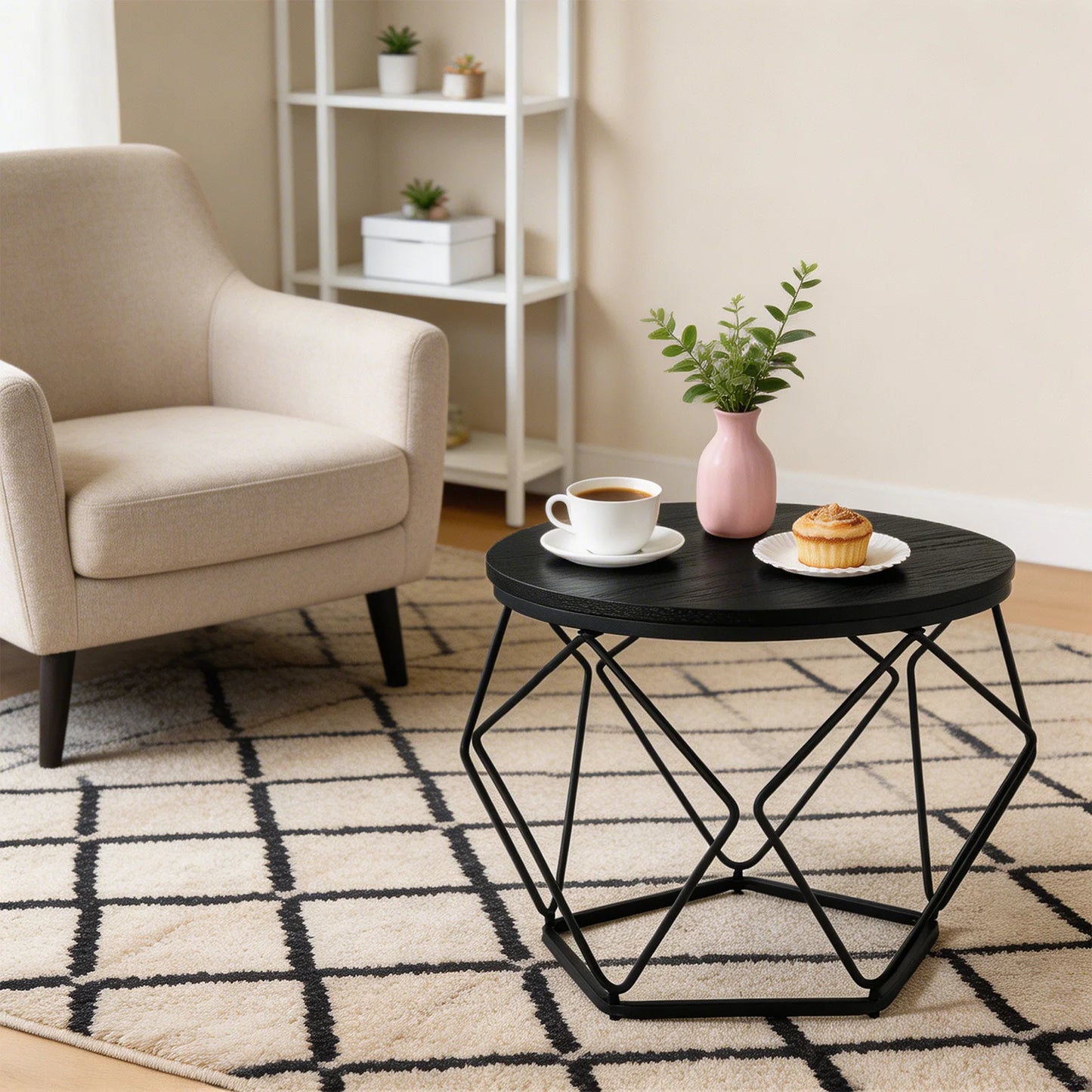 JHK Round Coffee Table Set Of 2 Nesting Hidden Storage