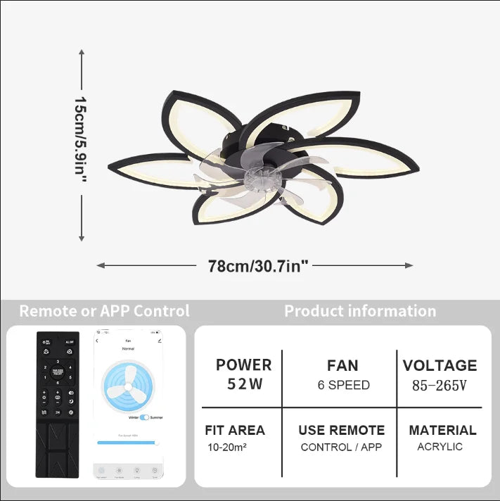Modern Dimmable Flower Shape Ceiling Fan With Remote Control Timing