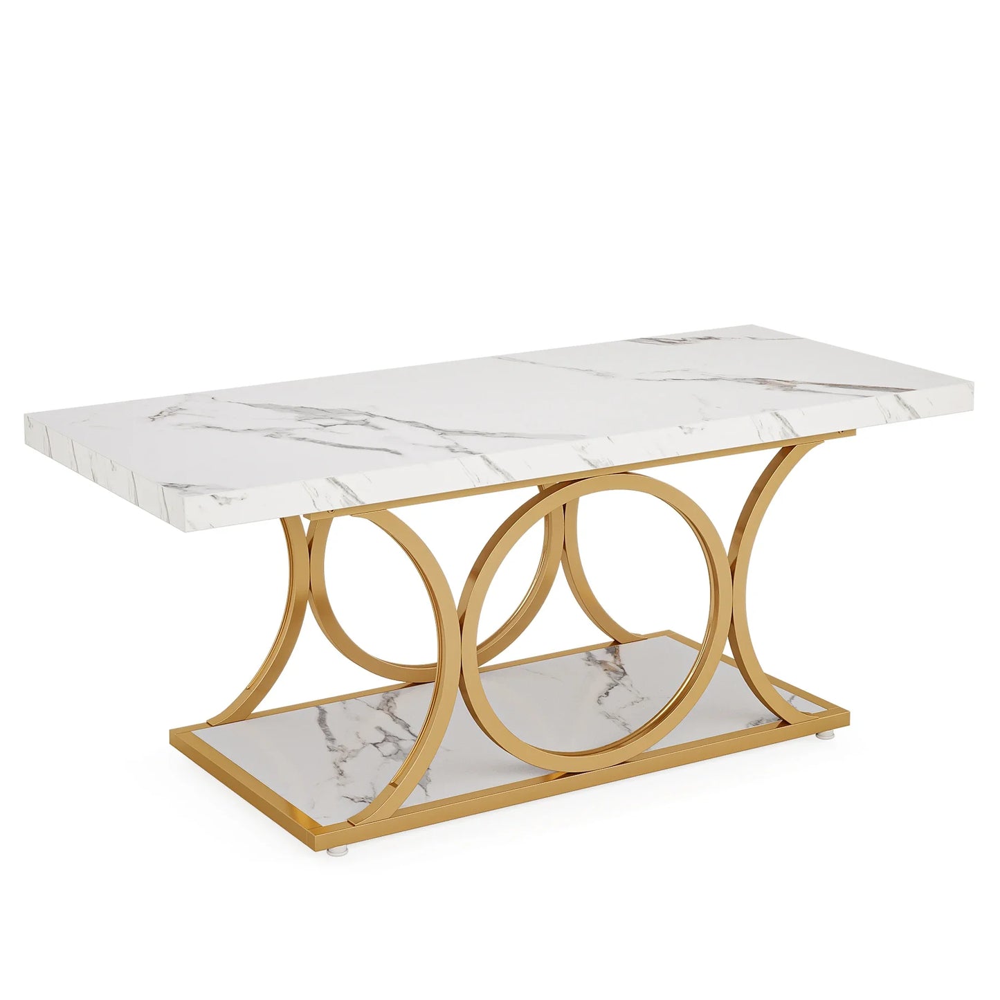Tribesigns Rectangle Coffee Table Modern Living Room Two Tier Faux Marble Wood