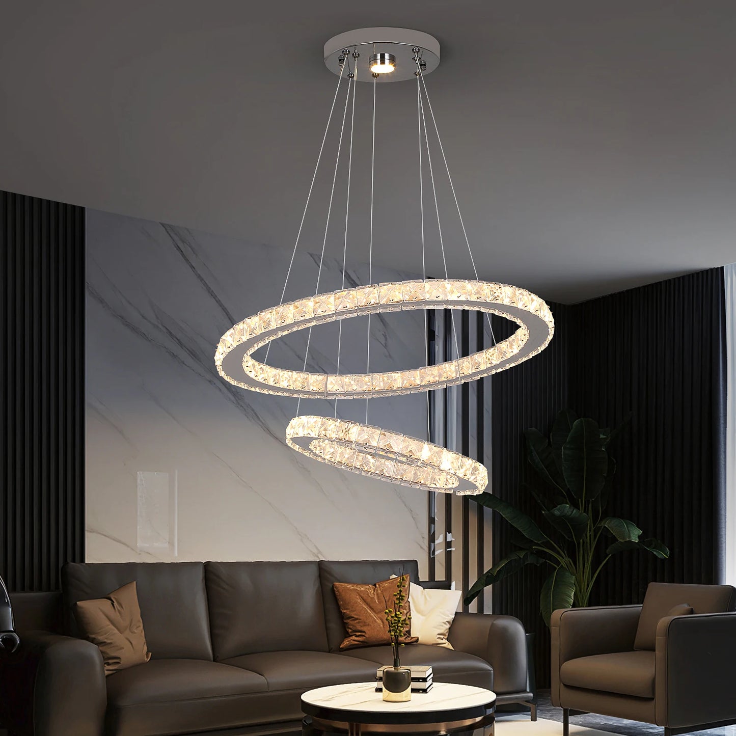 GreeLustr Modern Crystal Pendant Light Dimmable LED Ceiling Hanging Lamp