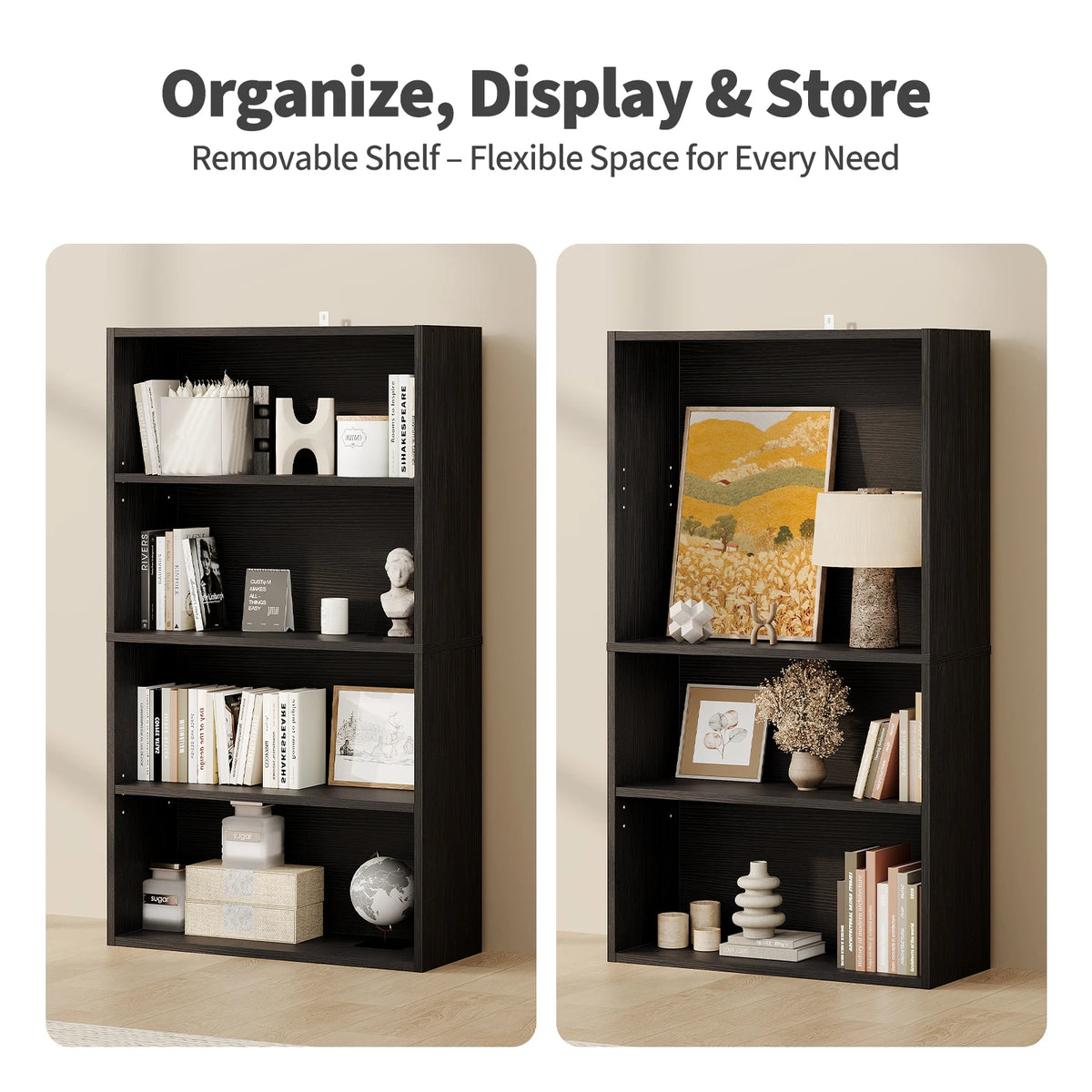 JHK 4 Tier Wooden Bookcase Tall Storage Rack Living Room