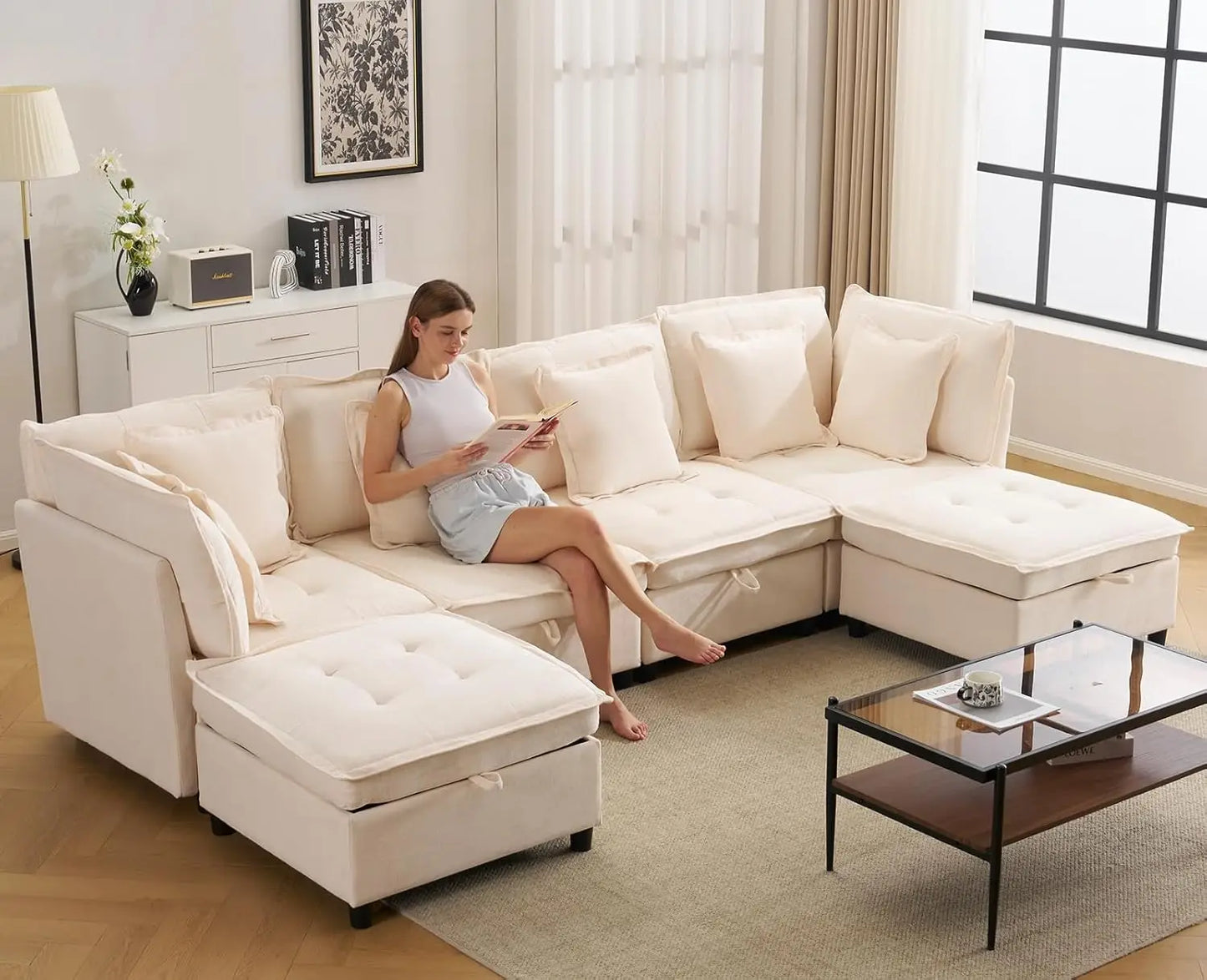 Cloud U Shaped Modern Sofa And L Shaped Sectional For Home Theater With Ottomans