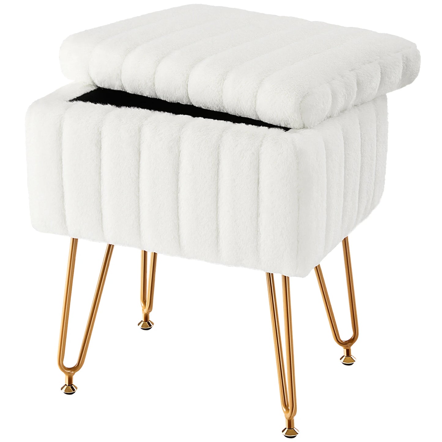 JHK Faux Fur Storage Ottoman Metal Legs For Living Room
