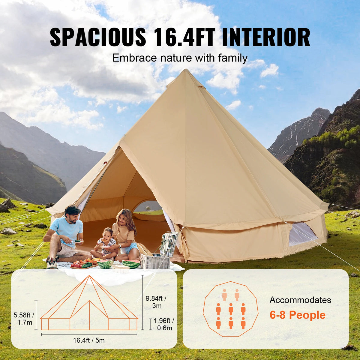 SucceBuy Breathable Canvas Bell Tent Stove Port For Season Camping