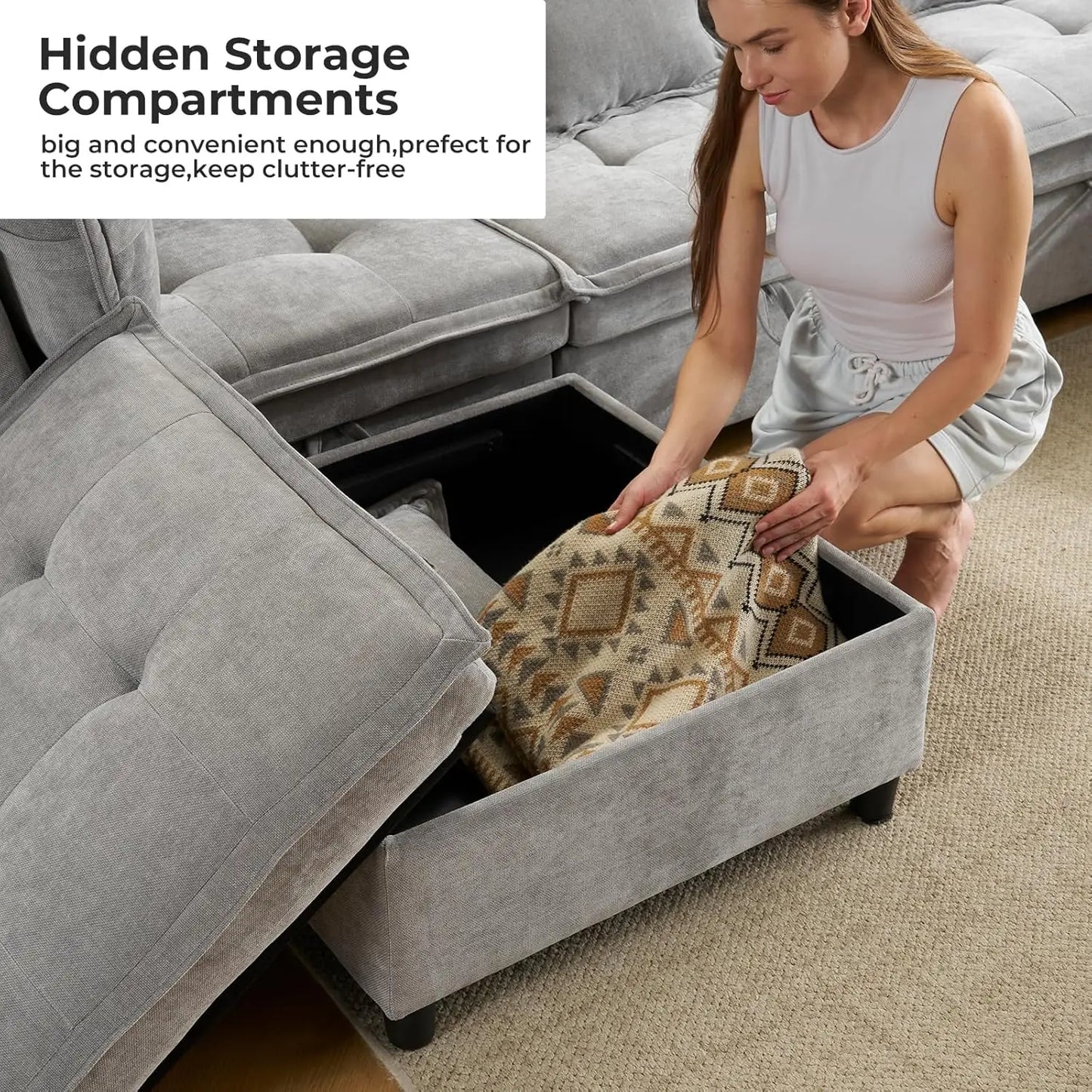 Cloud U Shaped Modern Sofa And L Shaped Sectional For Home Theater With Ottomans