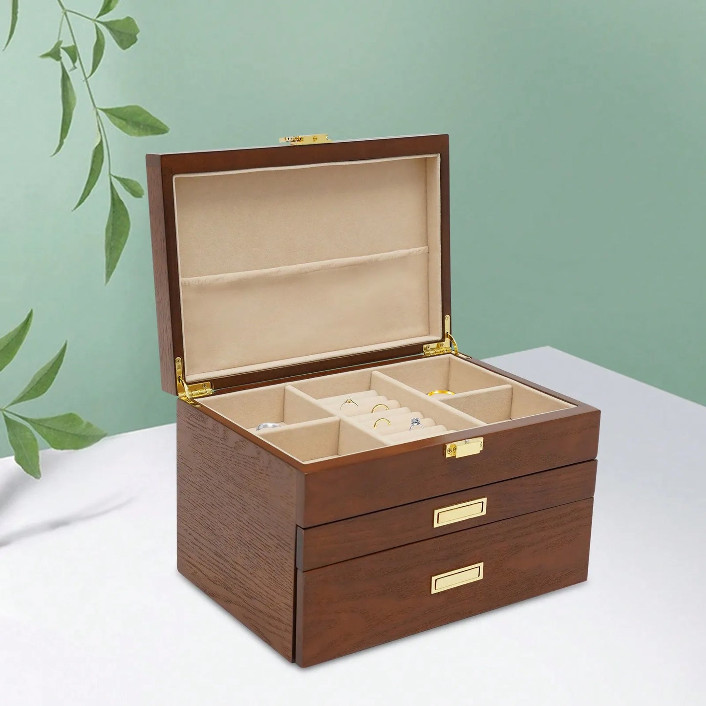 NONECN Wooden Jewelry And Watch Display Case Organizer