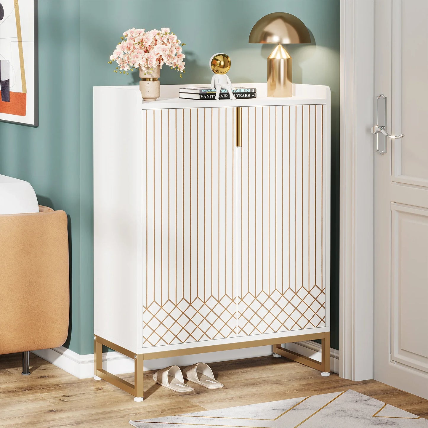 Tribesigns 5-Tier Shoe Cabinet With Doors Wood Storage Organizer