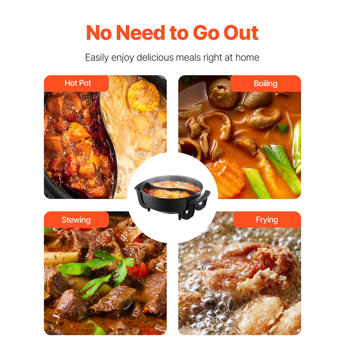 SucceBuy Double Flavor Electric Hot Pot With Divider Glass Lid