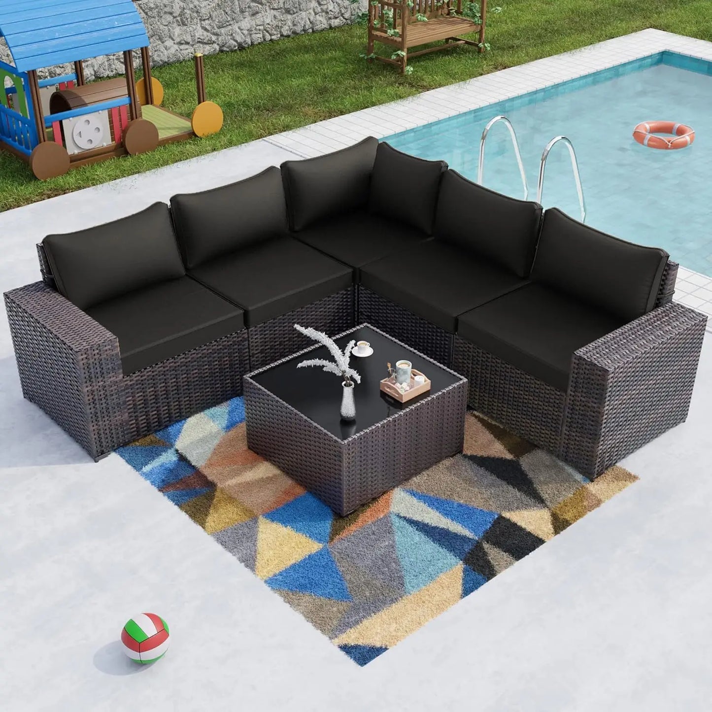 Outdoor Sectional Rattan Sofa Set Modern Garden Patio Furniture