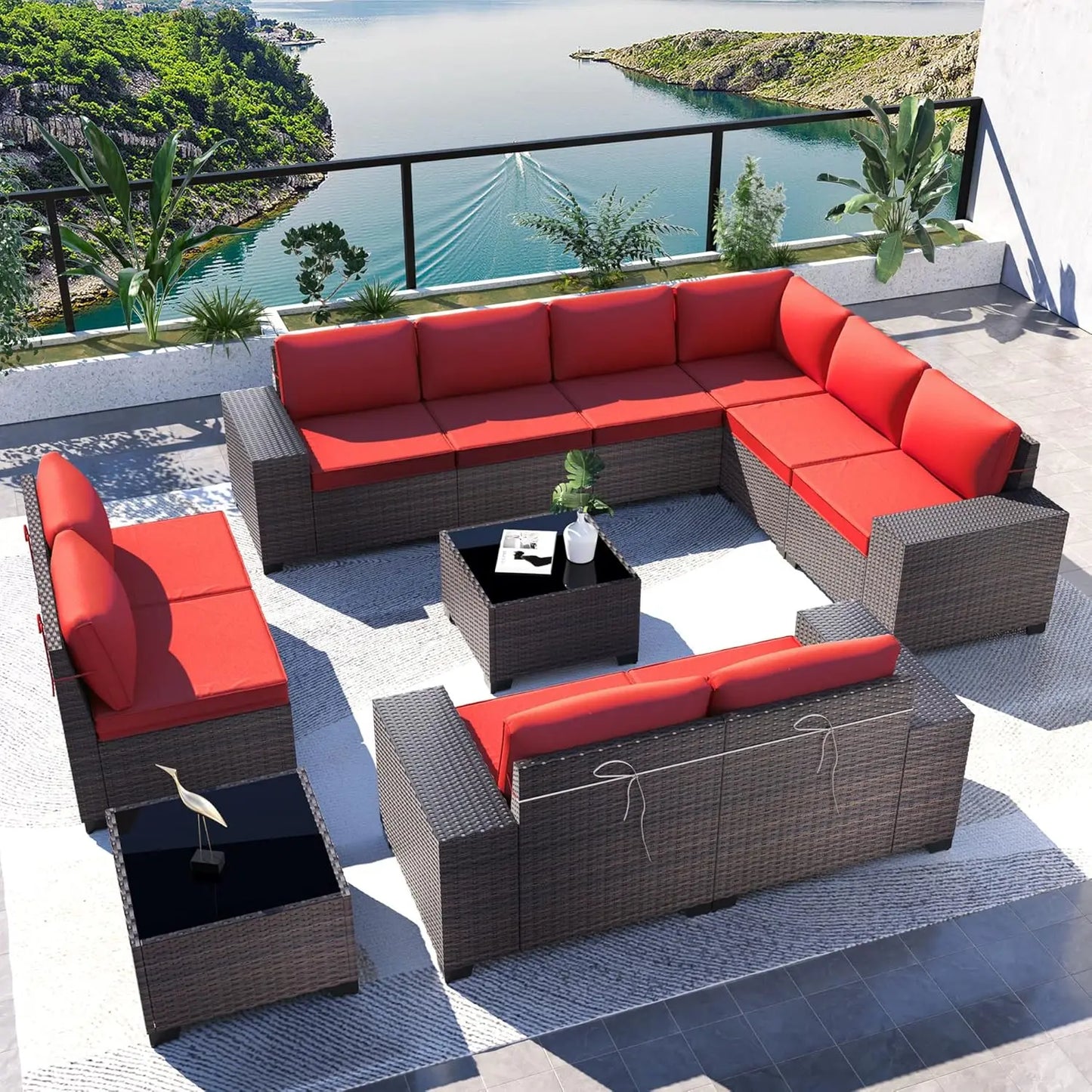 Outdoor Sectional Rattan Sofa Set Modern Garden Patio Furniture