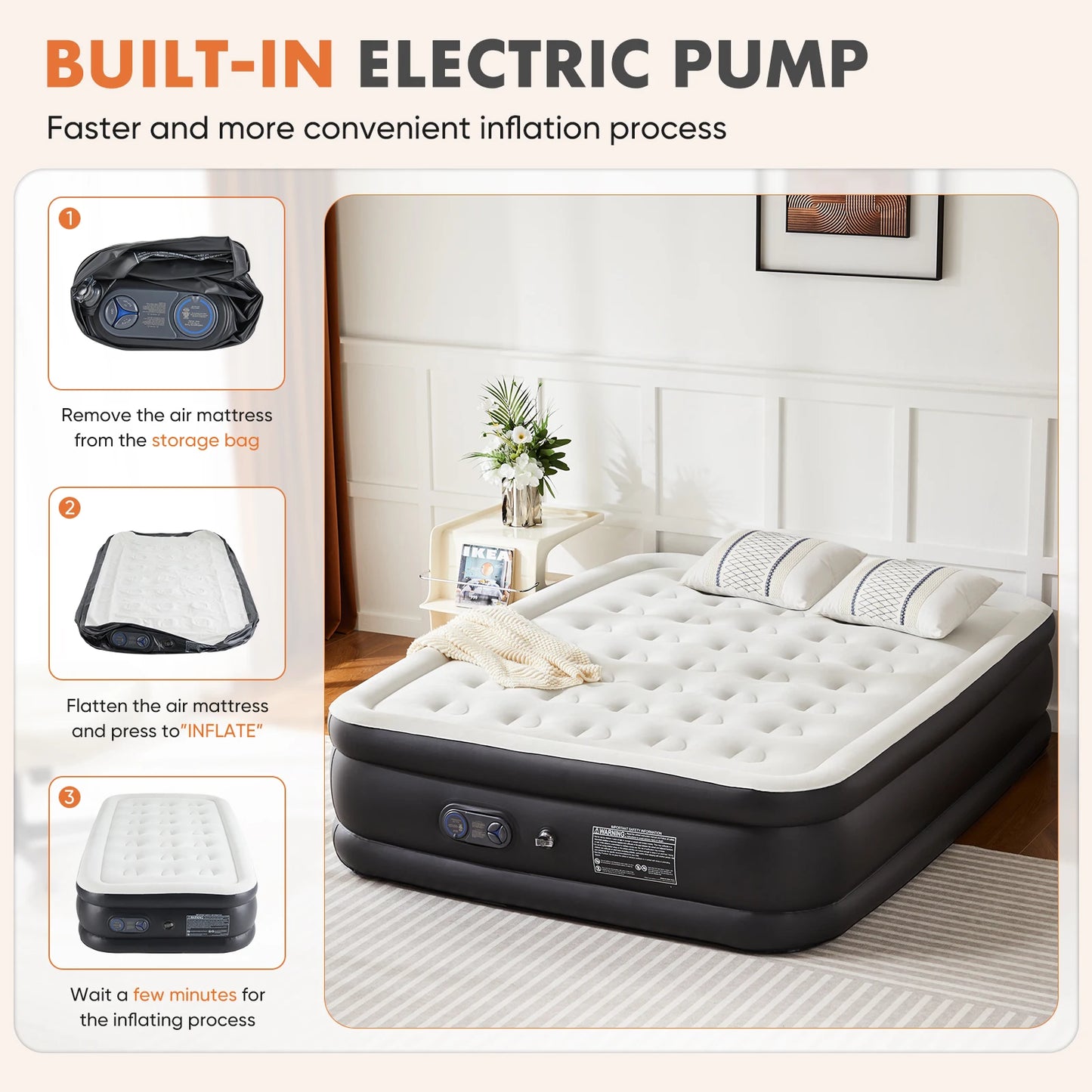 JHK Queen Air Mattress Double Height Non Slip 660 Lbs