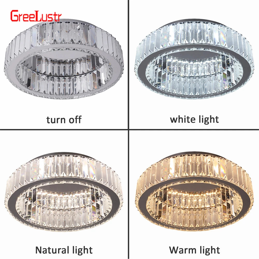 GreeLustr Modern Crystal Round Led Chandelier Dimmable Indoor Ceiling Light