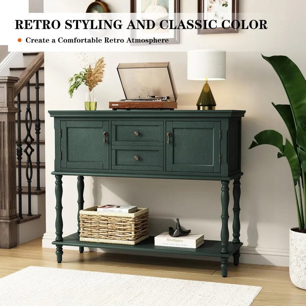 Retro Console Table With Drawers And Cabinets For Living Room