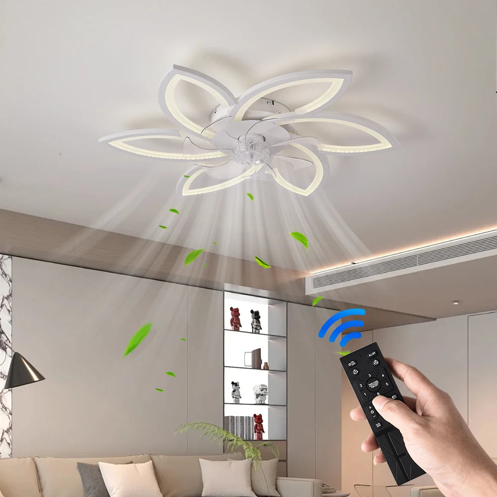 Modern Dimmable Flower Shape Ceiling Fan With Remote Control Timing