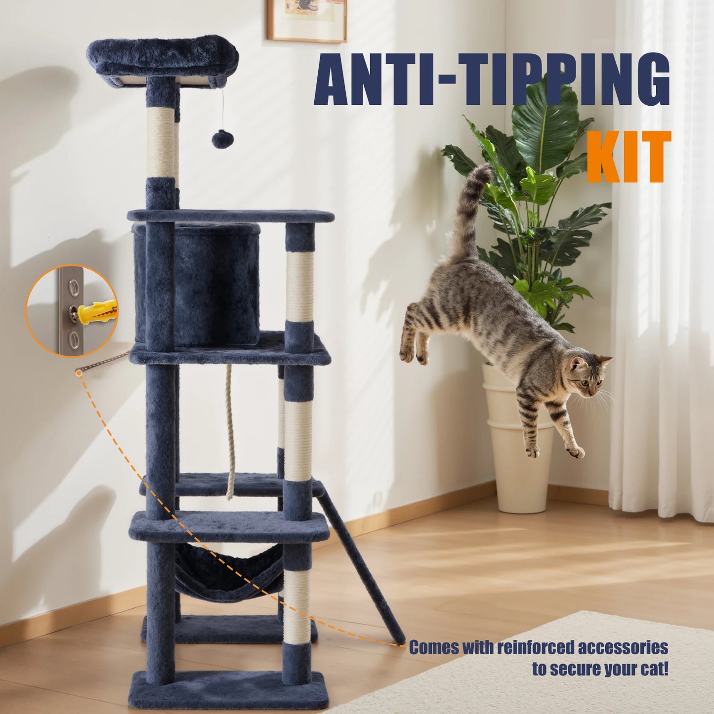 JHK Tall Cat Tree Climbing Tower With Sisal Scratching Posts