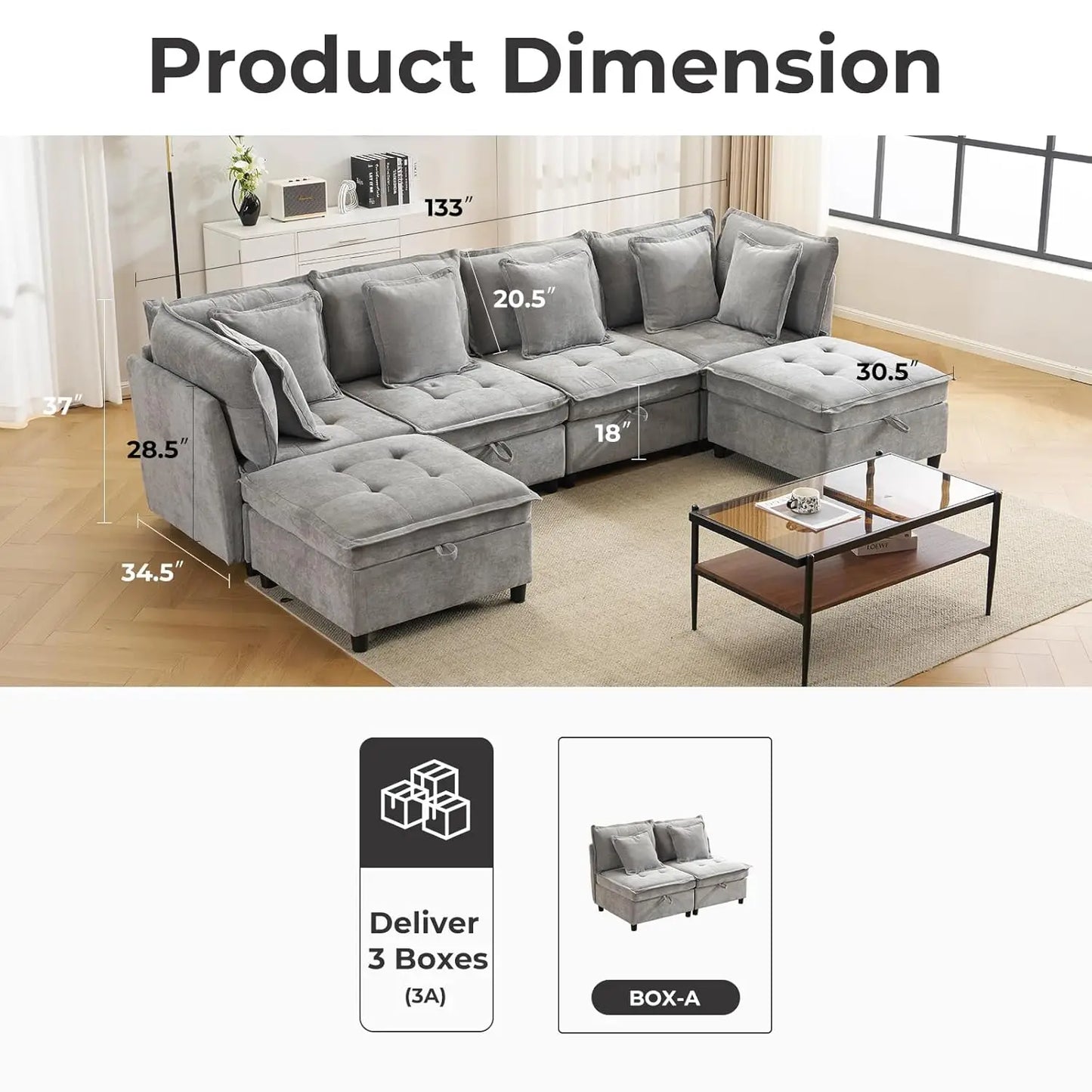 Cloud U Shaped Modern Sofa And L Shaped Sectional For Home Theater With Ottomans