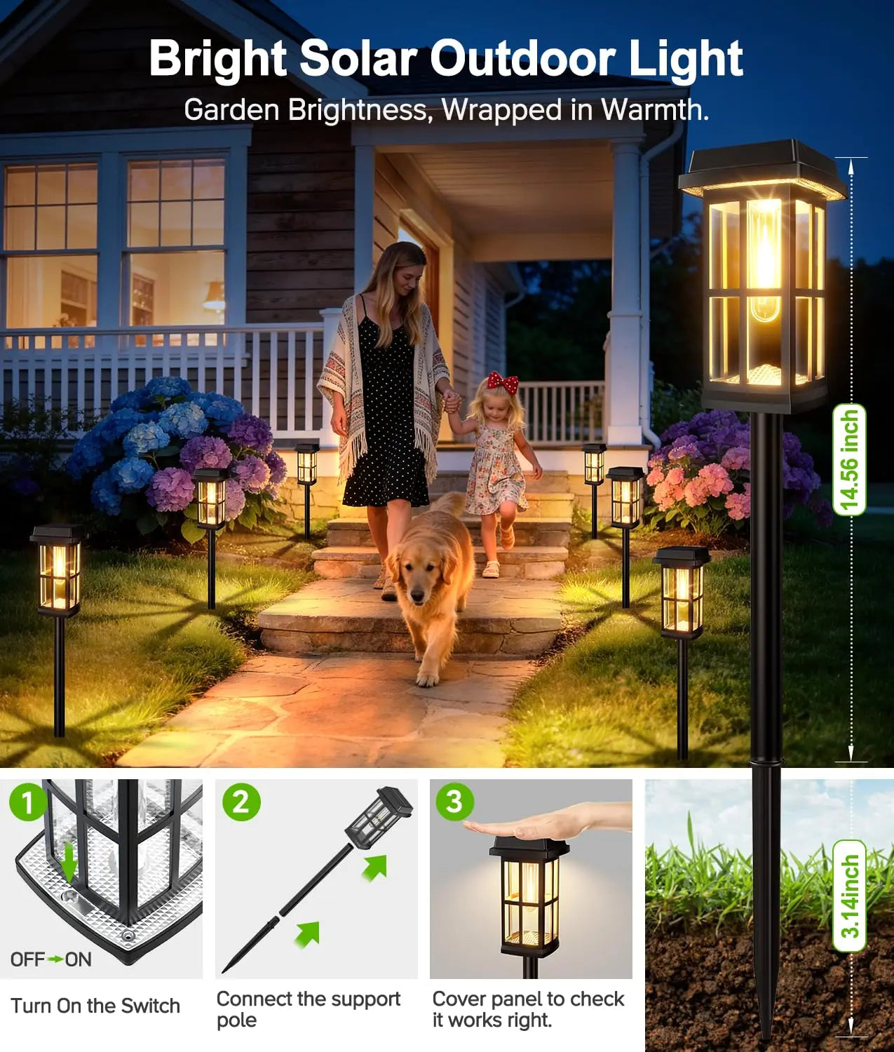 8 Pack Solar Powered Pathway Lights IP65 Waterproof Landscape Decor