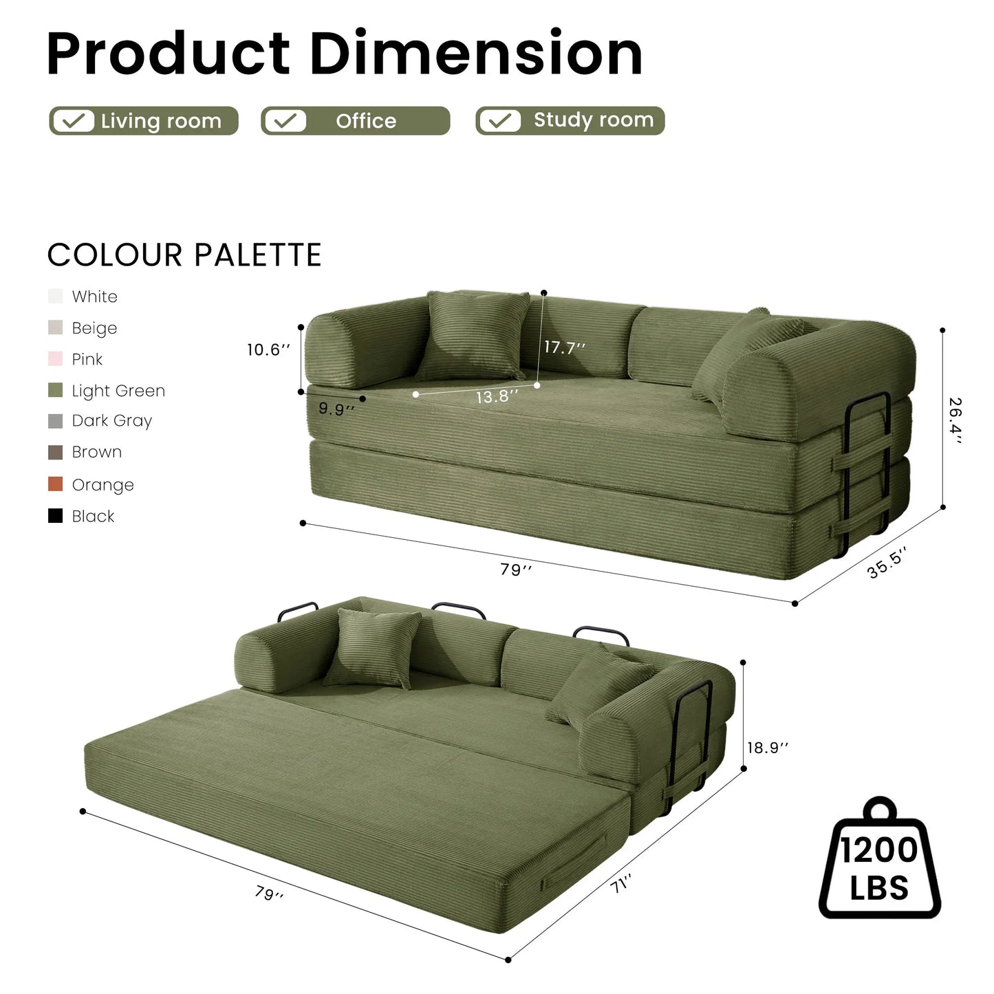 Corduroy Convertible Sofa Bed Foldable Loveseat Sleeper