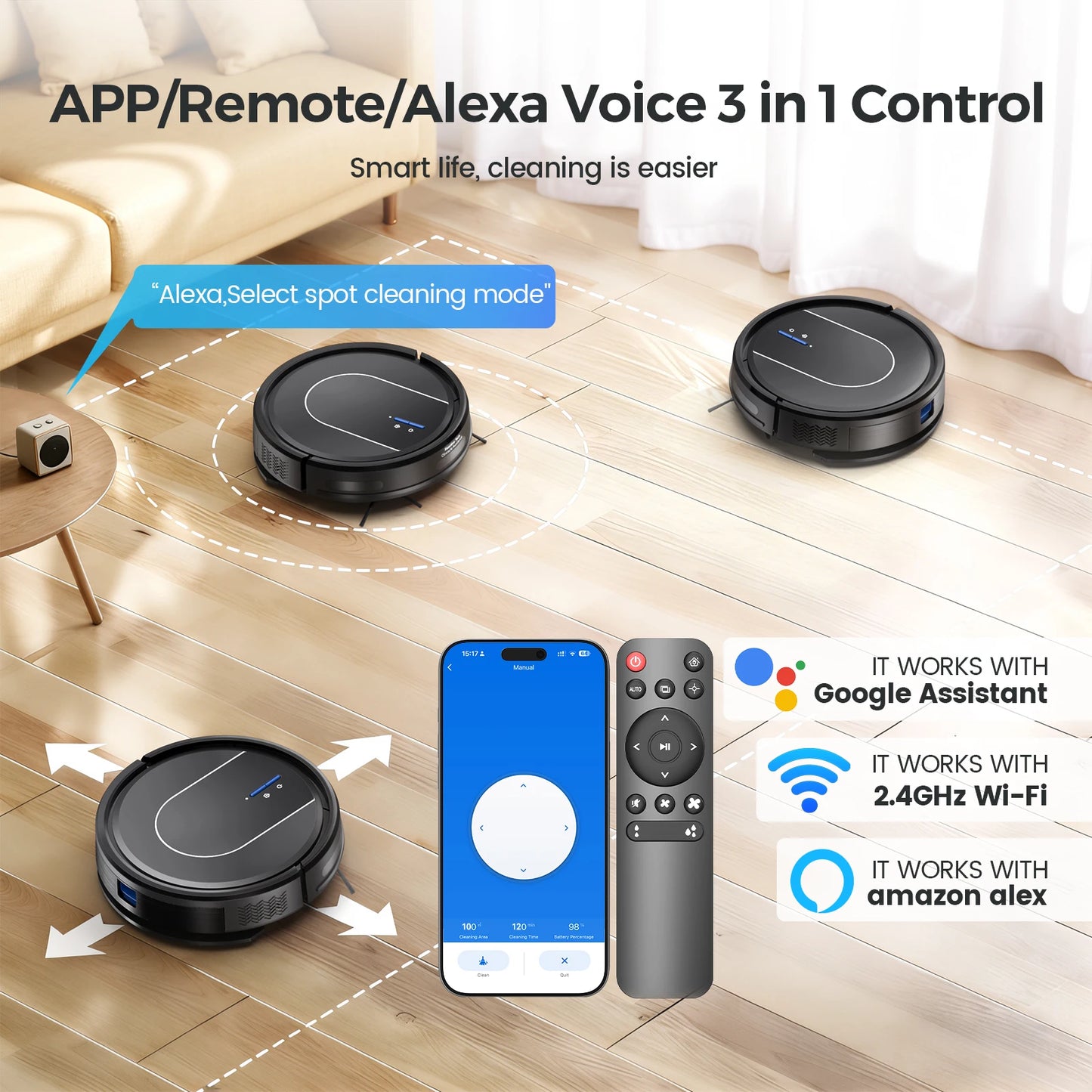 Vastorm Robot Vacuum Cleaner WiFi Auto Charge Mop For Home