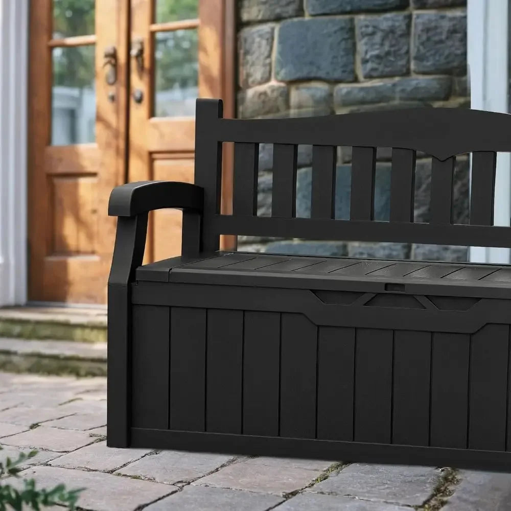 Lockable Outdoor Storage Bench With Seat Cushions For Patio Garden