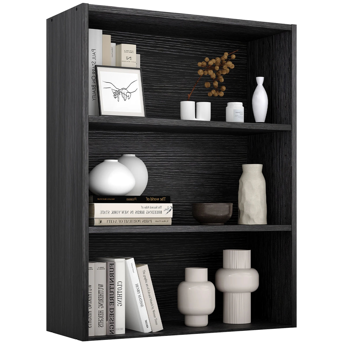 JHK 4 Tier Wooden Bookcase Tall Storage Rack Living Room