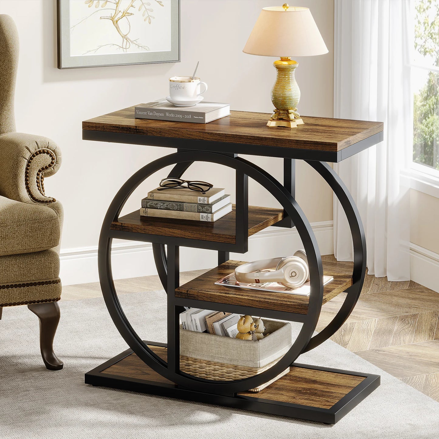 Tribesigns End Table With Shelves Narrow Industrial Side Table