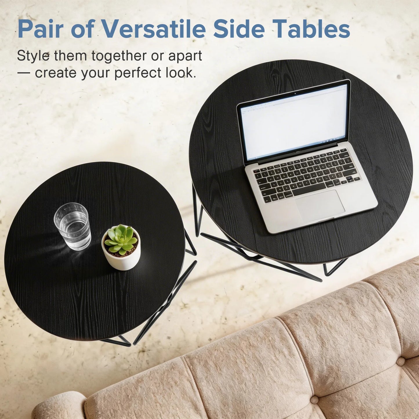 JHK Round Coffee Table Set Of 2 Nesting Hidden Storage