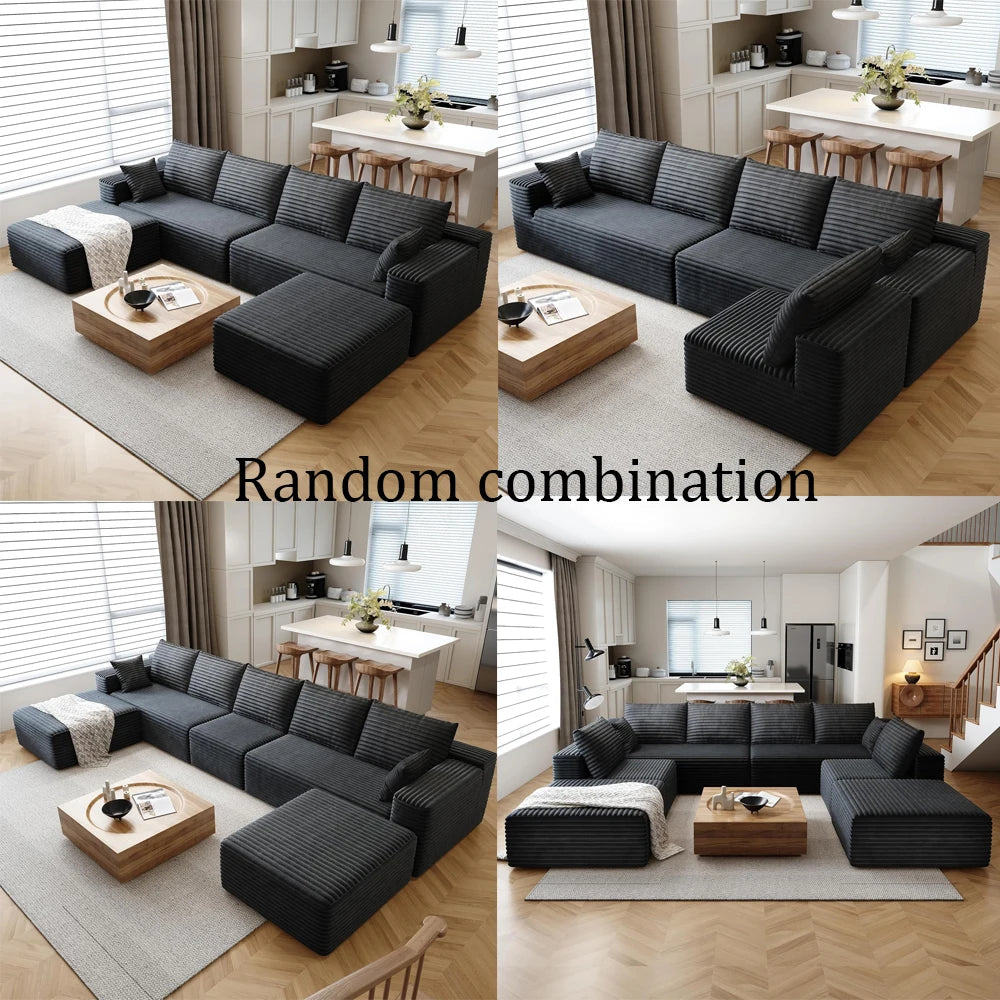 YQXH Cloud Style Sectional Sofa With Corduroy Cover And Memory Foam Cushions