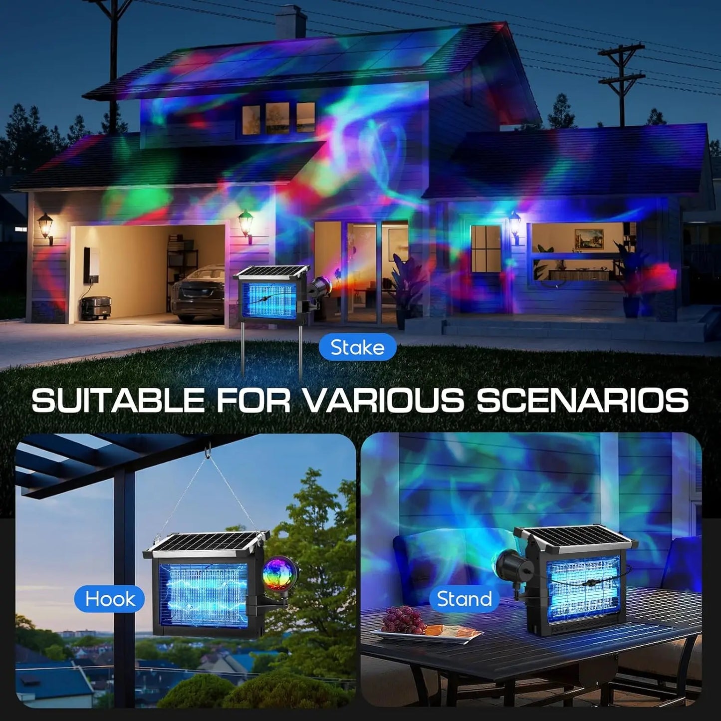 Solar Bug Zapper 4500V 2-In-1 Rechargeable With Projection Light IP66