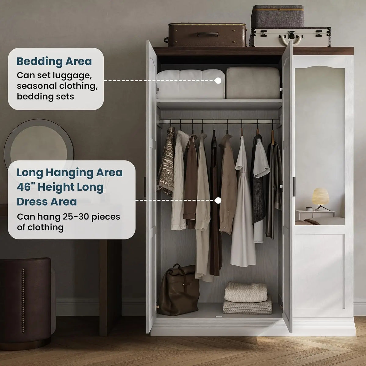 3 Door Armoire Wardrobe With Mirror Bedroom Furniture Storage Solution