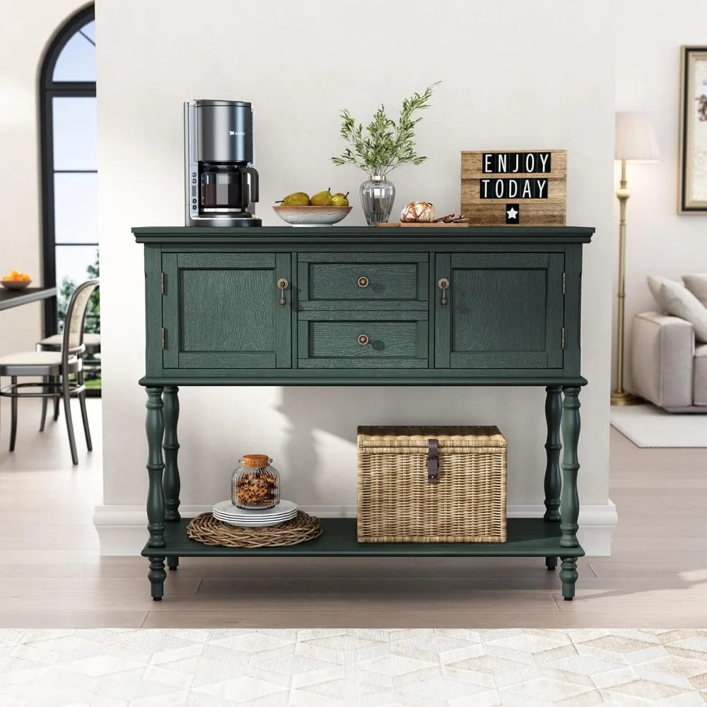 Retro Console Table With Drawers And Cabinets For Living Room