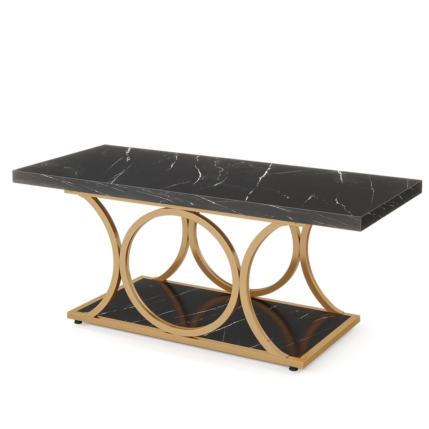 Tribesigns Rectangle Coffee Table Modern Living Room Two Tier Faux Marble Wood
