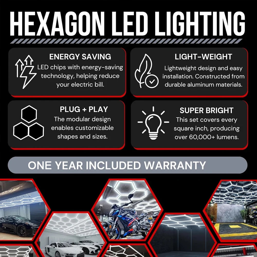 Honeycomb Hexagon LED Lighting For Garage Workshop Beauty Salon Office