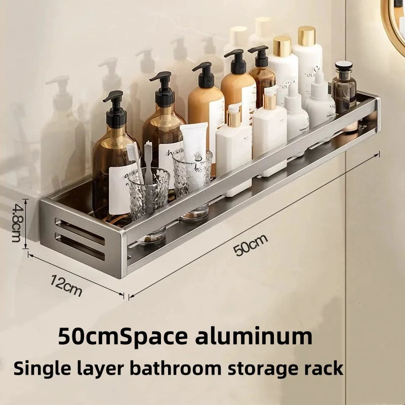 Aluminum Shower Corner Shelf Without Drilling With Towel Bar And Shampoo Holder