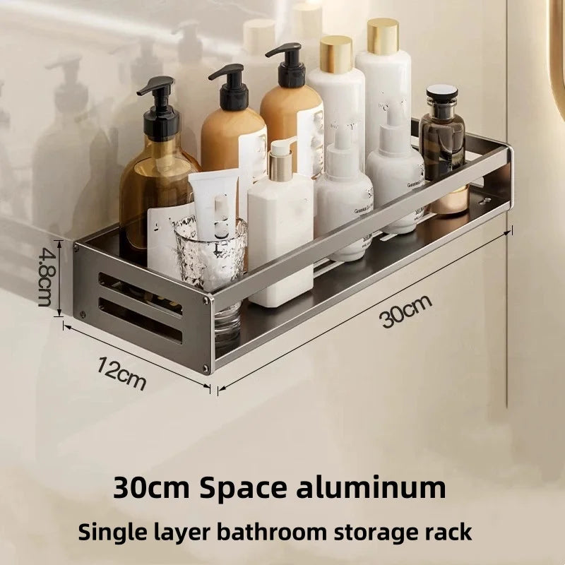 Aluminum Shower Corner Shelf Without Drilling With Towel Bar And Shampoo Holder