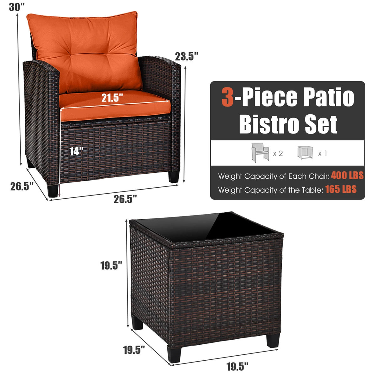 HOMASIS 3 Piece Outdoor Rattan Conversation Sofa Cushioned Furniture Set