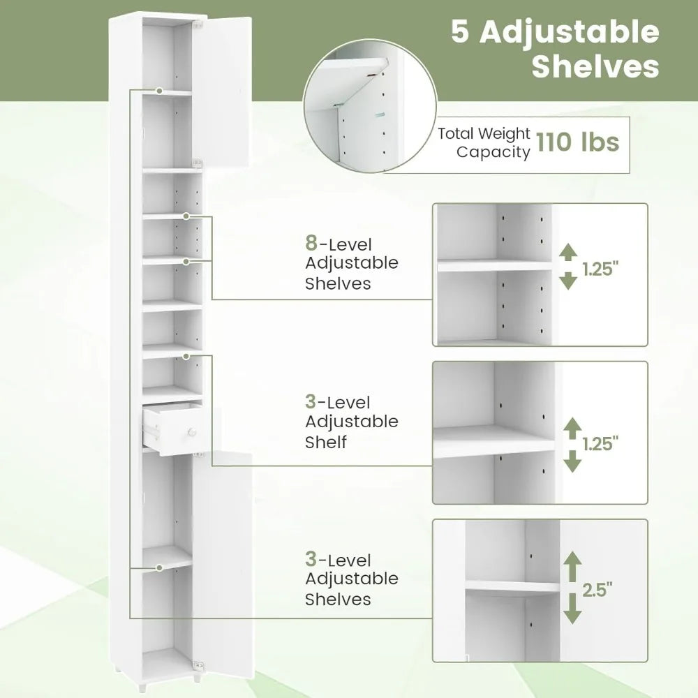 Wooden Bathroom Cabinet With Drawer Two Doors Five Open Shelves