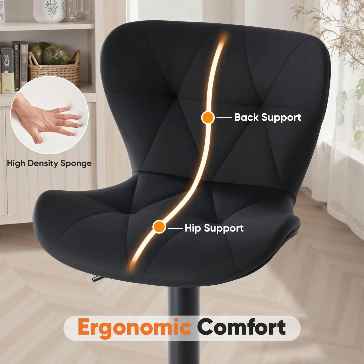 JHK Ergonomic Faux Leather Dining Chairs Adjustable Height Metal Frame