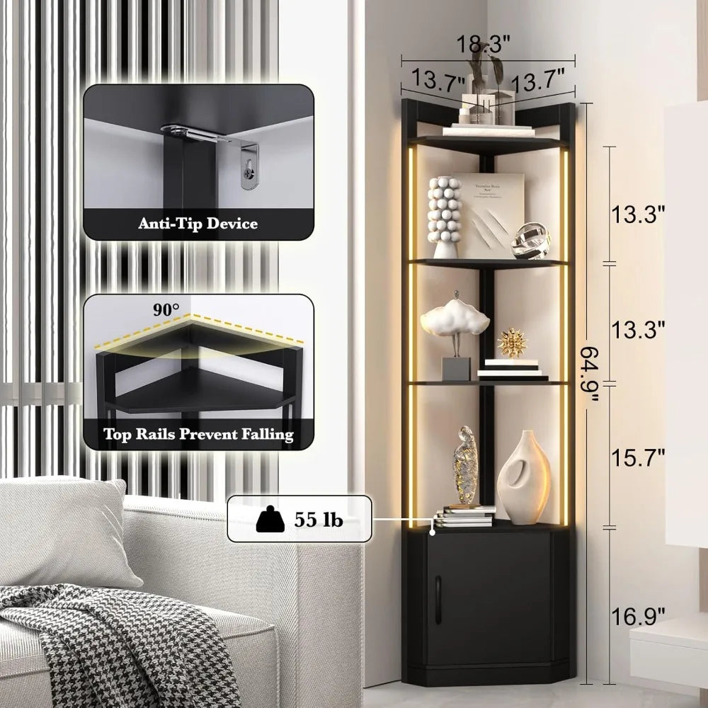 Corner Display Cabinet With RGB LED Lights And Remote Control