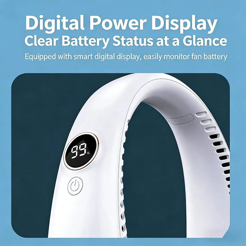 USB Rechargeable Bladeless Neck Fan 5 Speed Portable Air Cooler