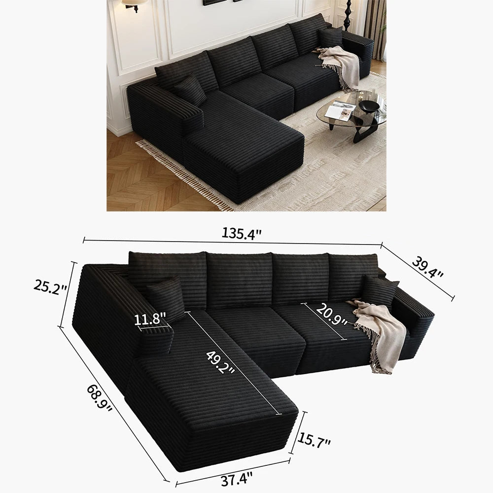 YQXH Cloud Style Sectional Sofa With Corduroy Cover And Memory Foam Cushions