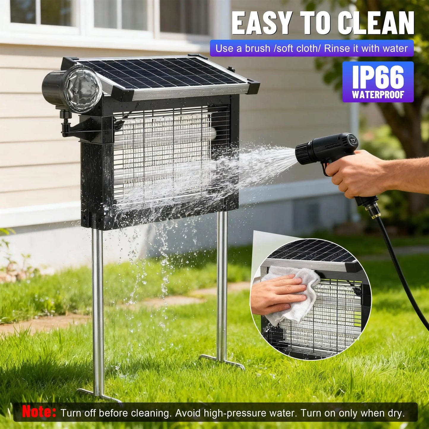 Solar Bug Zapper 4500V 2-In-1 Rechargeable With Projection Light IP66