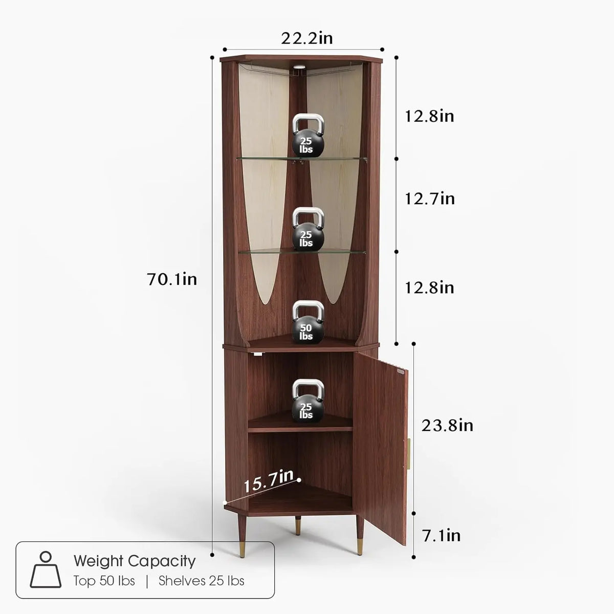 Mid Century Fluted Bar Cabinet With Glass Shelves LED Lighting