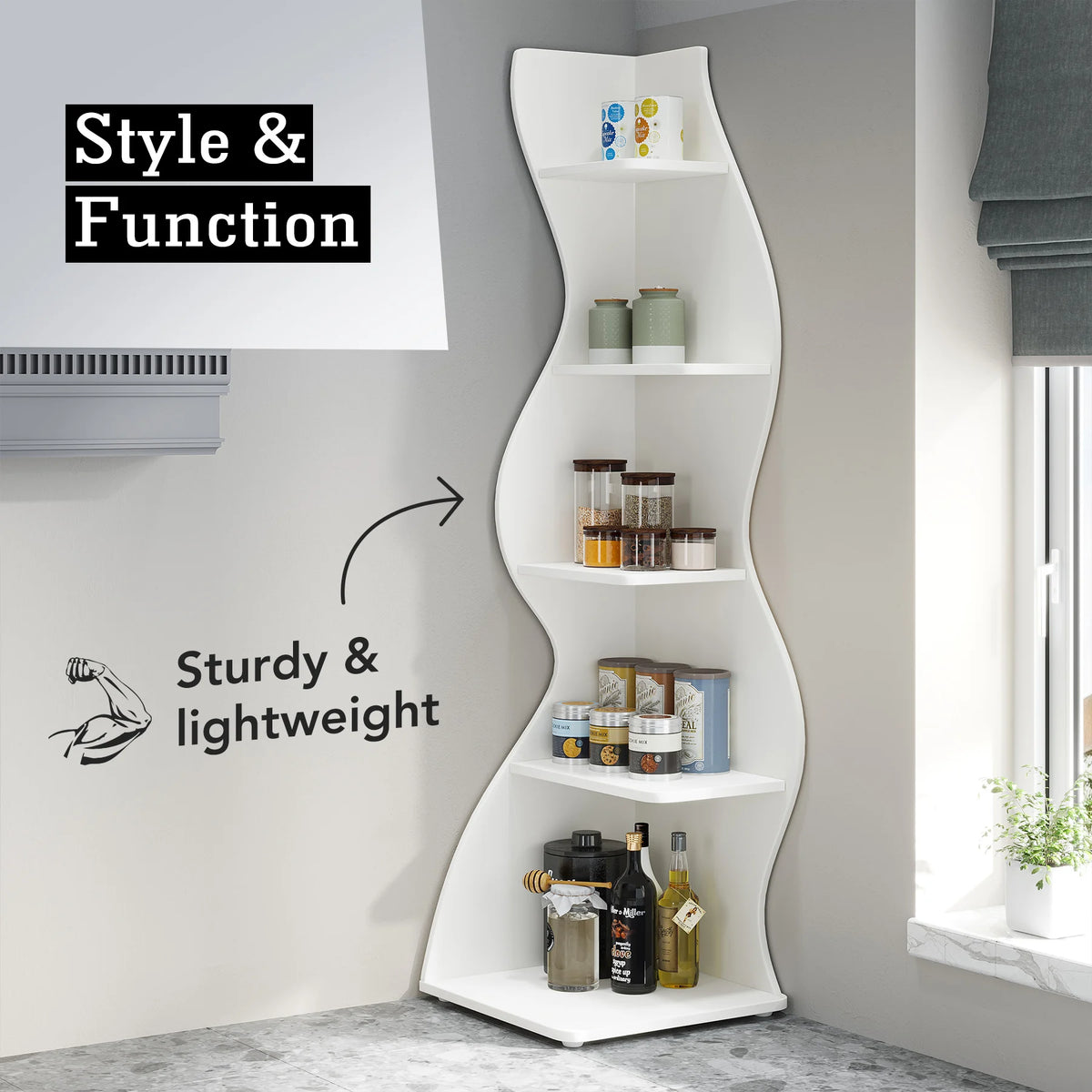 Tribesigns Modern 5 Tier Corner Shelf Bookcase Storage Rack Home