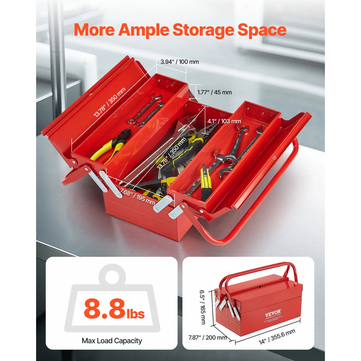 SucceBuy Metal Tool Box Portable Folding Organizer With Handle Lock