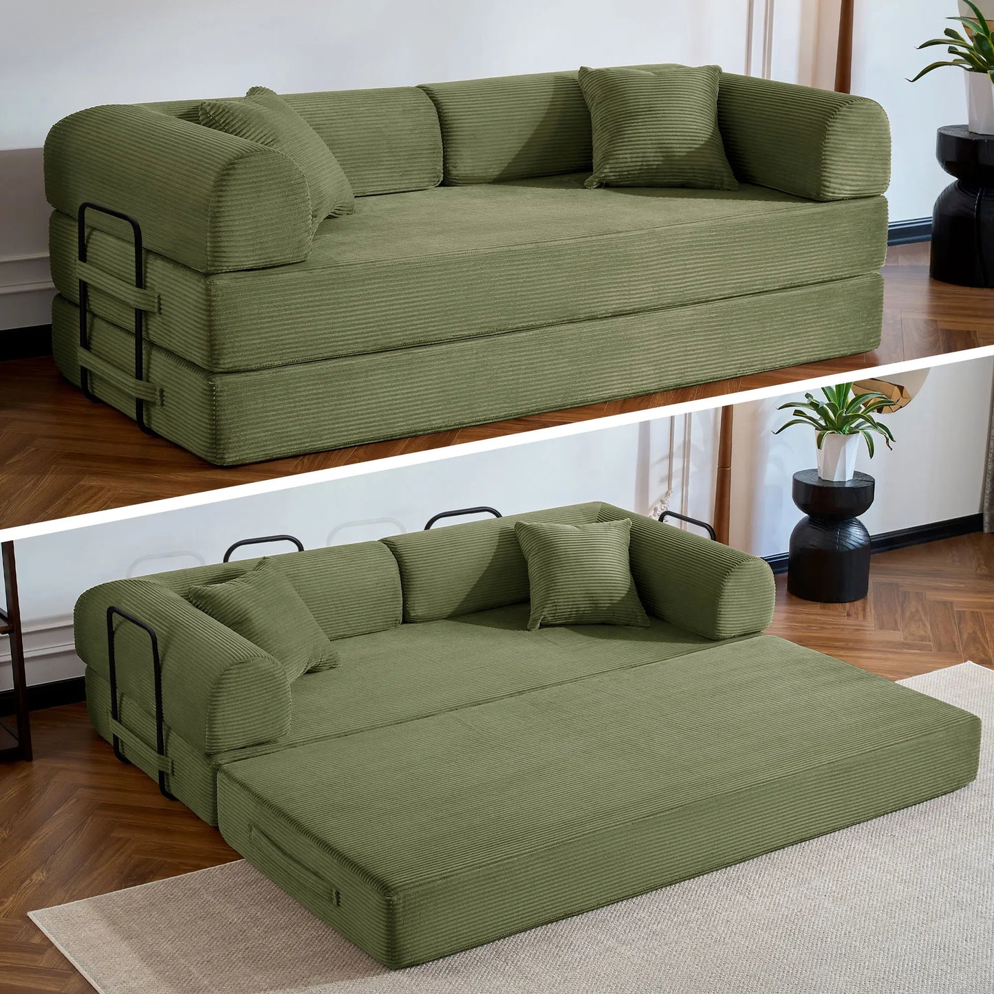 Corduroy Convertible Sofa Bed Foldable Loveseat Sleeper