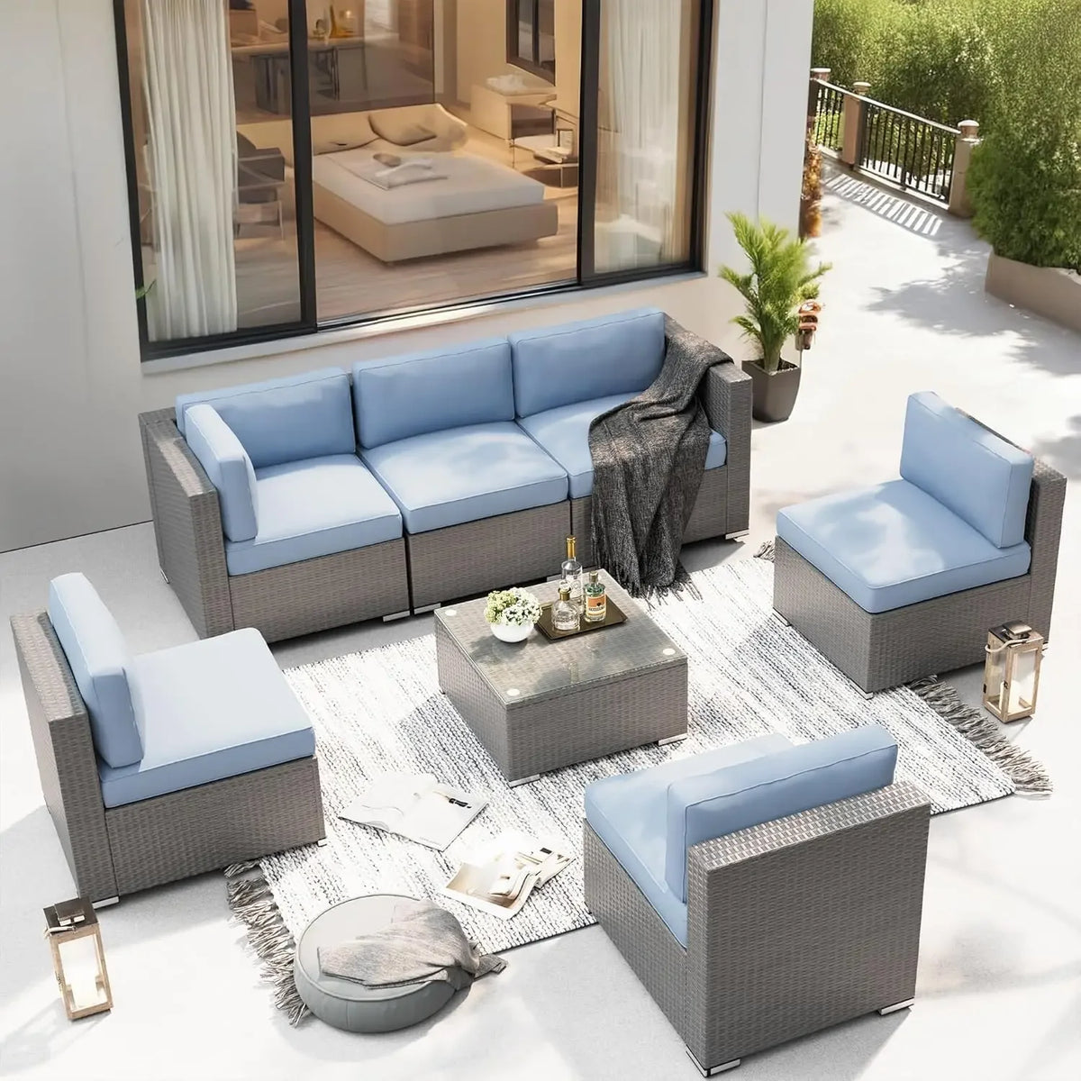 Modern Outdoor Patio Furniture Sectional Sofa With Coffee Table Wicker