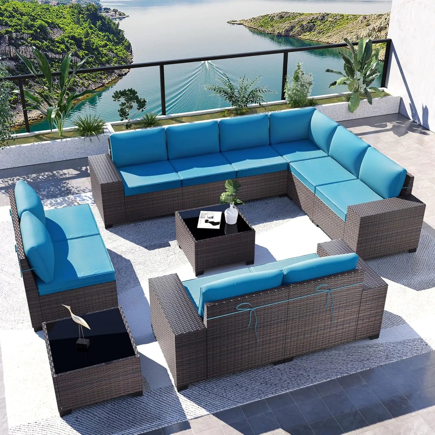 Outdoor Sectional Rattan Sofa Set Modern Garden Patio Furniture