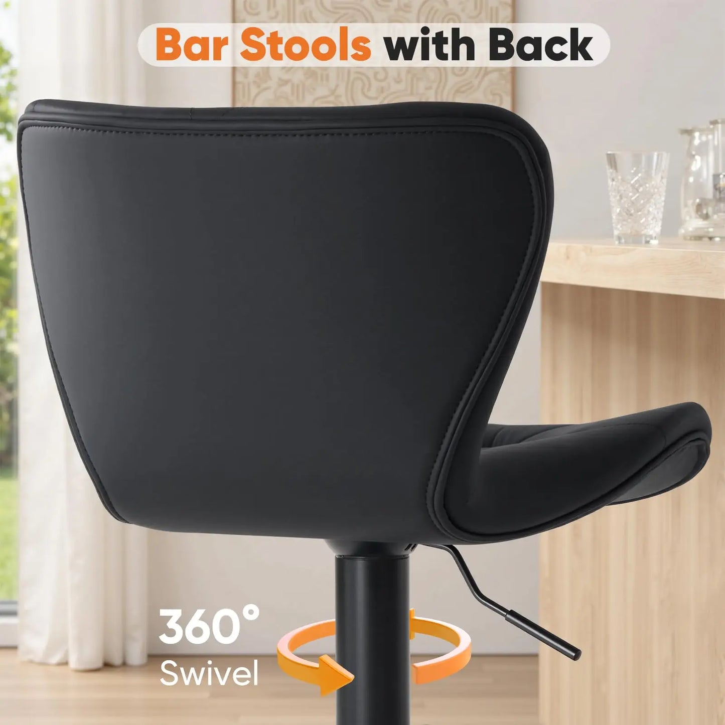JHK Ergonomic Faux Leather Dining Chairs Adjustable Height Metal Frame