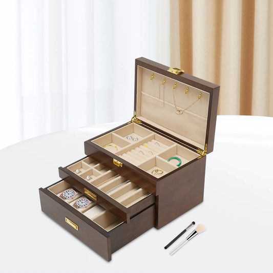 NONECN Wooden Jewelry And Watch Display Case Organizer